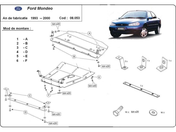 Oceľový kryt motora Ford Mondeo 1,2 (1992-2000)Ford Mondeo