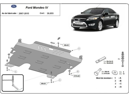 Oceľový kryt motora Ford Mondeo 4 (2006-2012)Ford Mondeo