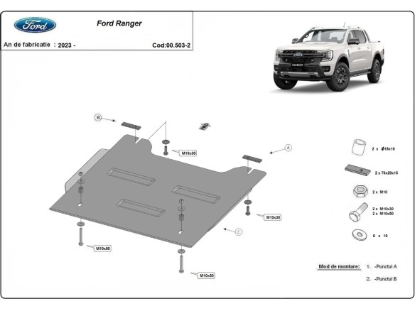 Oceľový kryt reduktora Ford Ranger (2023-2026)