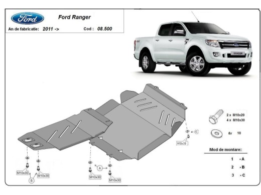Oceľový kryt motora Ford Ranger (2010-2023)Ford Ranger