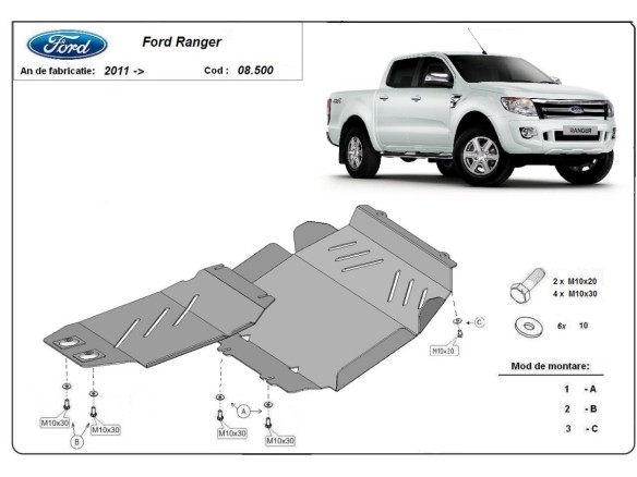 Oceľový kryt motora Ford Ranger (2010-2023)Ford Ranger