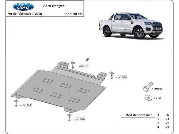 Oceľový kryt prevodovky Ford Ranger (2020-2023)Ford Ranger