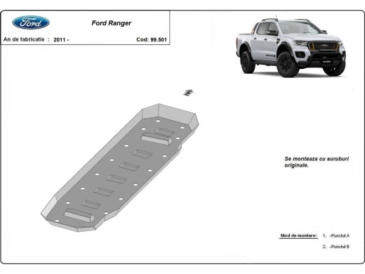 Oceľový kryt palivovej nádrže Ford Ranger (2011-2023)Ford Ranger