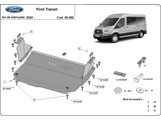 Oceľový kryt motora Ford Transit - FWD (2020-2026)