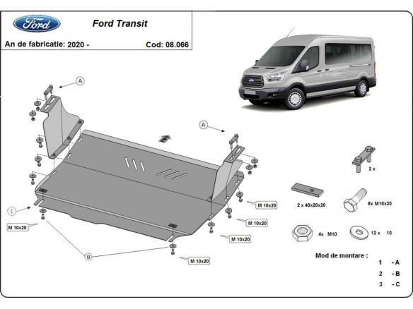 Oceľový kryt motora Ford Transit - FWD (2020-2026)