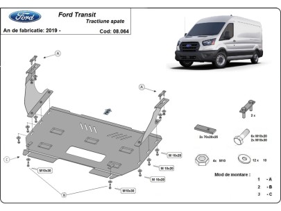 Oceľový kryt motora Ford Transit - FWD (2020-2025)Ford Transit