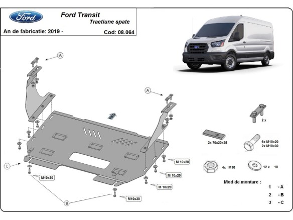 Oceľový kryt motora Ford Transit - RWD (2013-2023)Ford Transit