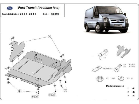 Oceľový kryt motora Ford Transit -FWD (2007-2013)Ford Transit