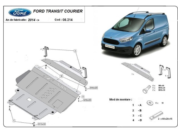 Oceľový kryt motora Ford Transit Courier (2014-2023)Ford Transit Courier