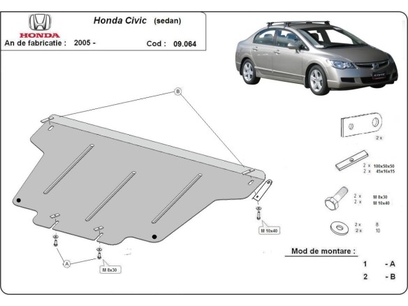 Oceľový kryt motora Honda Civic (berlin) (2005-2015)Honda Civic