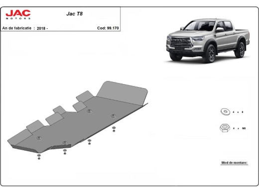 Oceľový kryt palivovej nádrže Jac T8 (2018-2025)Jac T8
