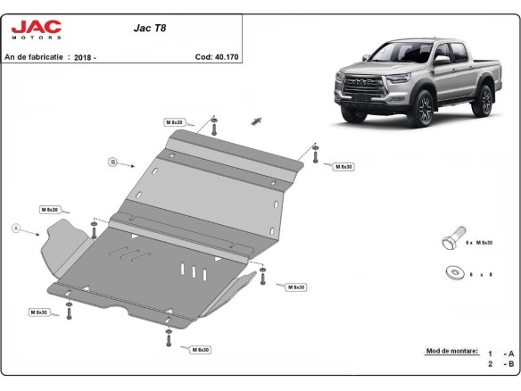 Oceľový kryt motora Jac T8 (2018-2026)