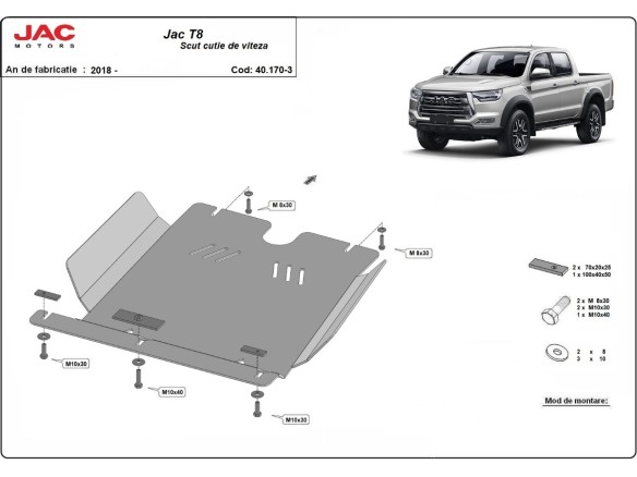 Oceľový kryt prevodovky Jac T8 (2018-2025)Jac T8