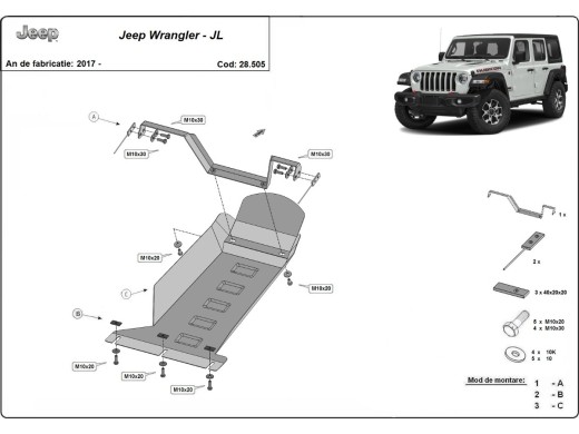 Oceľový kryt motora Jeep Wrangler - JL (2017-2025)Jeep Wrangler
