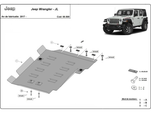 Oceľový kryt prevodovky Jeep Wrangler - JL (2017-2026)
