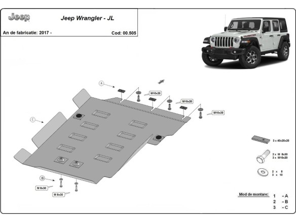 Oceľový kryt prevodovky Jeep Wrangler - JL (2017-2026)