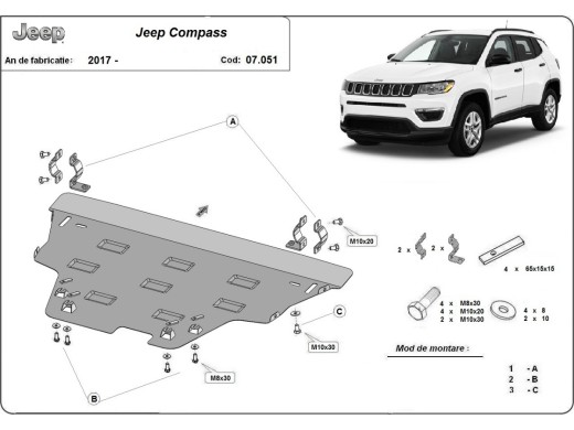 Oceľový kryt motora Jeep Compass (2017-2026)