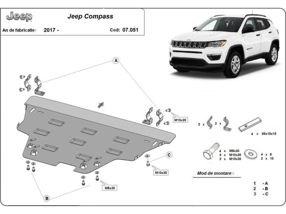 Oceľový kryt motora Jeep Compass (2017-2026)