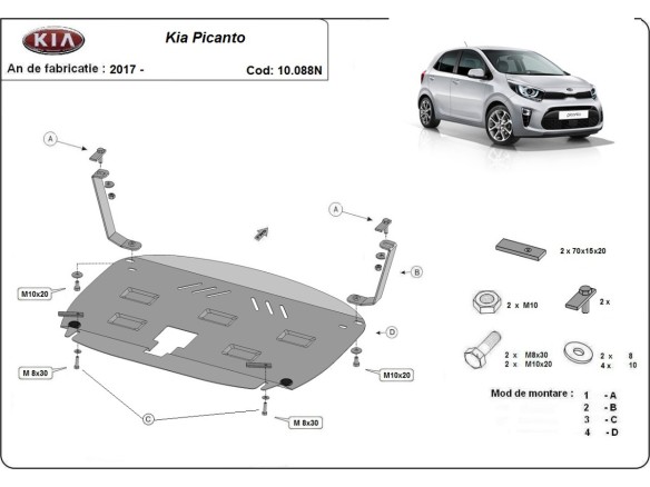 Oceľový kryt motora Kia Picanto (2017-2026)