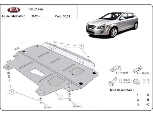 Oceľový kryt motora Kia Ceed (2007-2011)Kia C eed