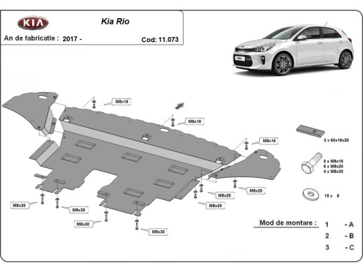 Oceľový kryt motora Kia Rio 4 (2017-2026)