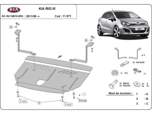 Oceľový kryt motora Kia Rio 3 (2011-2017)Kia Rio