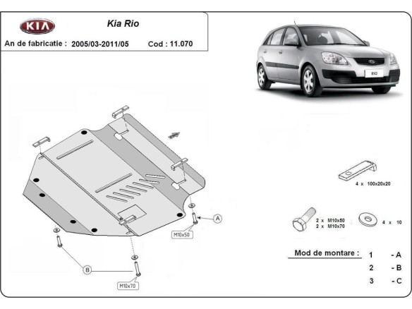 Oceľový kryt motora Kia Rio 2 (2005-2011)Kia Rio