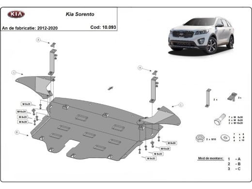 Oceľový kryt motora Kia Sorento UM (2014-2020)Kia Sorento
