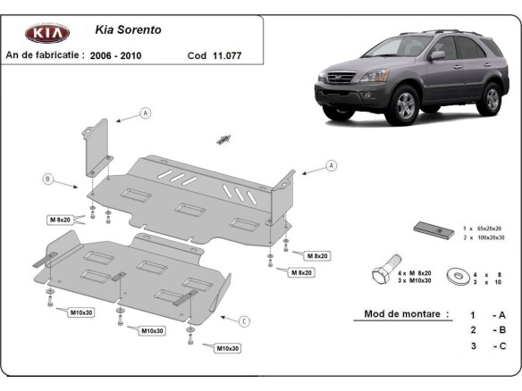 Oceľový kryt motora Kia Sorento (2006-2009)Kia Sorento