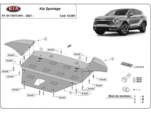Oceľový kryt motora Kia Sportage (2021-2026)