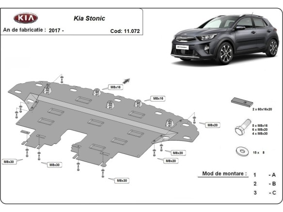 Oceľový kryt motora Kia Stonic (2017-2026)
