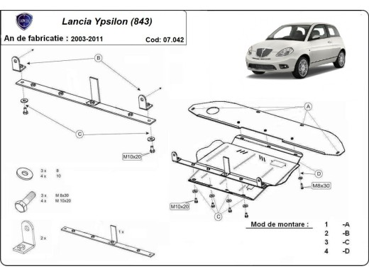 Oceľový kryt motora Lancia Ypsilon (843) (2003-2011)Lancia Ypsilon