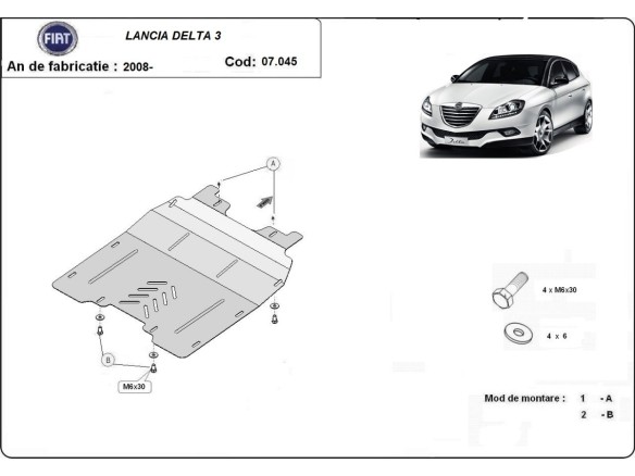 Oceľový kryt motora Lancia Delta 3 (2008-2014)Lancia Delta 3