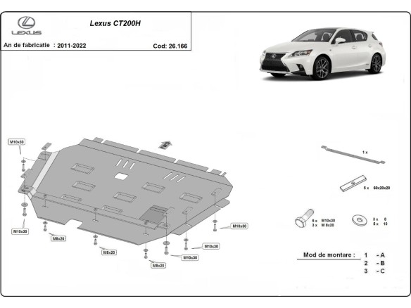 Oceľový kryt motora Lexus CT200H (2011-2022)Lexus CT