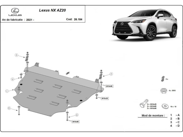 Oceľový kryt motora Lexus NX AZ20 (2021-2026)