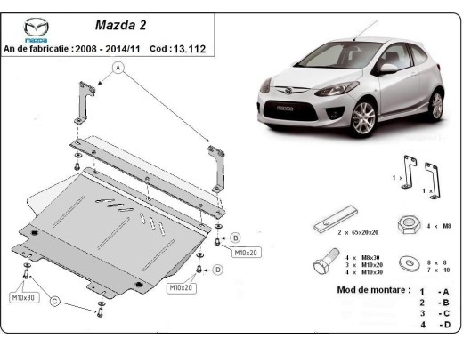 Oceľový kryt motora Mazda 2 (2008-2014)Mazda 2