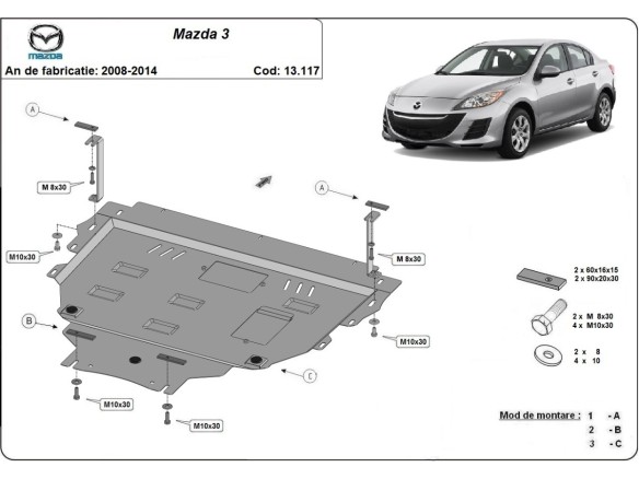 Oceľový kryt motora Mazda 3 (2008-2014)Mazda 3