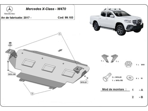 Oceľový kryt chladiča Mercedes X-Class (2017-2020)Mercedes X-Classe