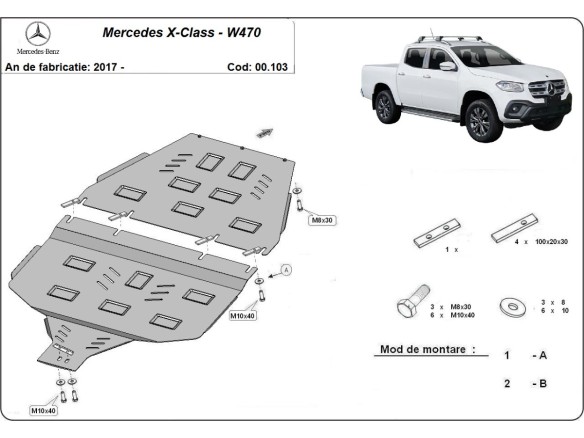 Oceľový kryt prevodovky a reduktora Mercedes X-Class (2017-2020)Mercedes X-Classe