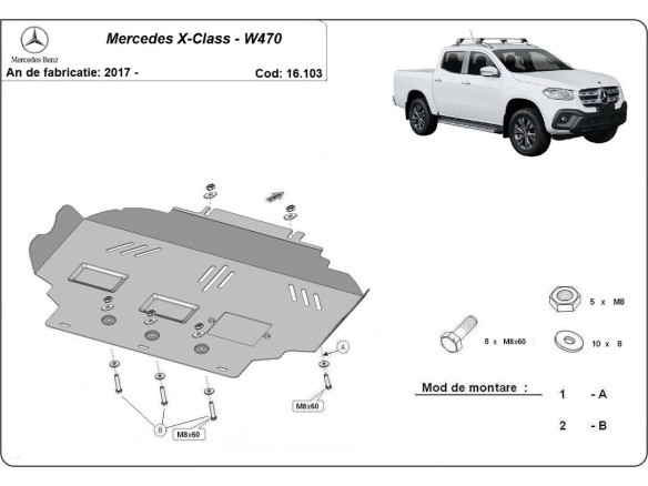 Oceľový kryt motora Mercedes X-Class (2017-2020)Mercedes X-Classe