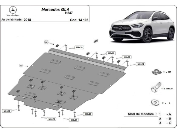 Oceľový kryt motora Mercedes GLA H247 (2019-2026)