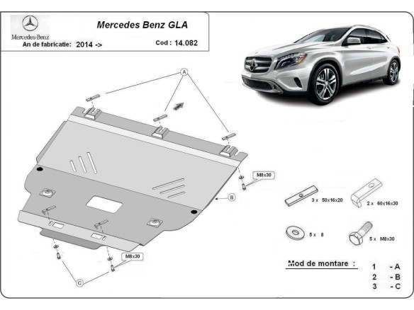 Oceľový kryt motora Mercedes GLA X156 (2014-2019)Mercedes  GLA