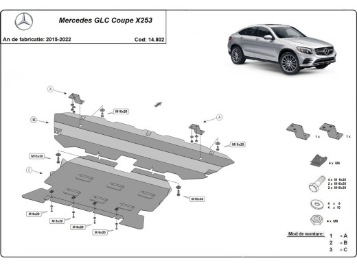 Oceľový kryt motora Mercedes GLC Coupe X253 (2015-2022)Mercedes GLC