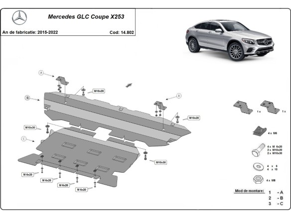 Oceľový kryt motora Mercedes GLC Coupe X253 (2015-2022)Mercedes GLC