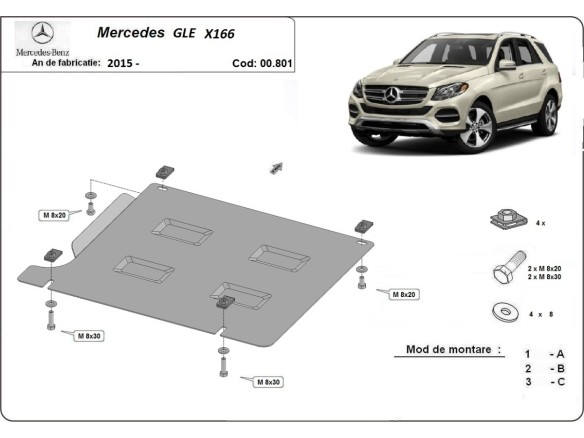 Oceľový kryt prevodovky Mercedes GLE X166 (2015-2019)Mercedes GLE