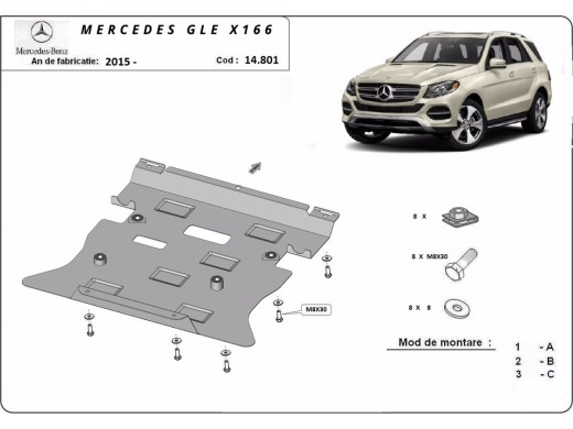 Oceľový kryt motora Mercedes GL X166 (2015-2019)Mercedes GLE