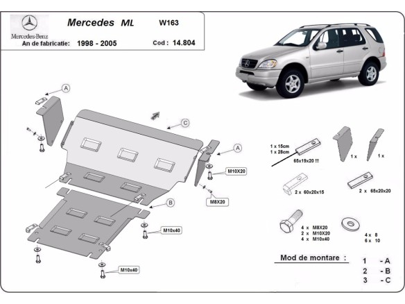 Oceľový kryt motora Mercedes ML W163 (1998-2005)Mercedes ML