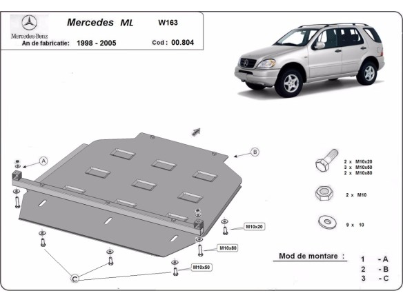 Oceľový kryt prevodovky Mercedes ML W163 (1998-2005)Mercedes ML