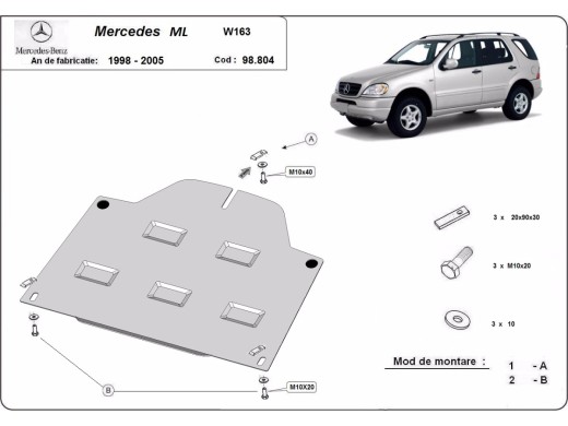 Oceľový kryt diferenciálu Mercedes ML W163 (1998-2005)Mercedes ML