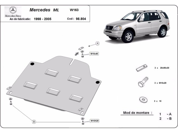 Oceľový kryt diferenciálu Mercedes ML W163 (1998-2005)Mercedes ML